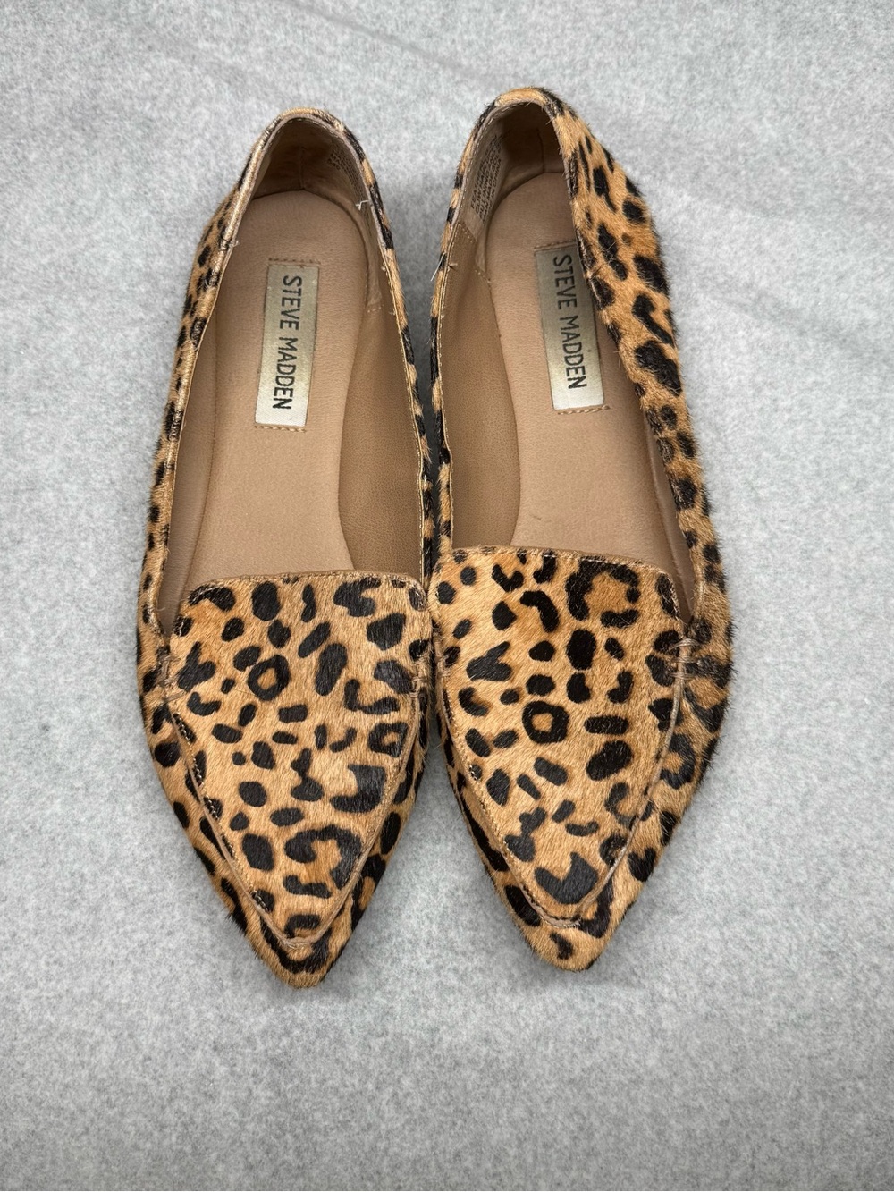 Steve Madden Leopard Print Pointed Flats - Tan & Black